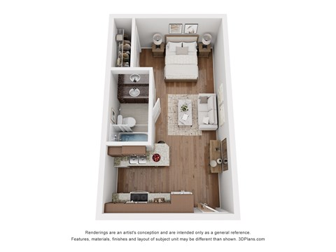 Floor plan for studio, 1 bath, 401 sqft